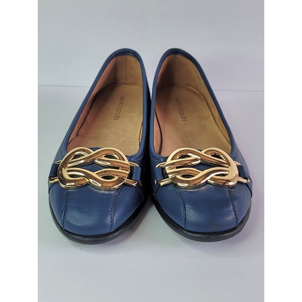 Aerosoles Big Bet Navy Blue Ballet Flats with Gold Knot Detail Women's Size 8.5 - Picture 2 of 11